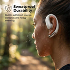 Arenzza wireless Bluetooth earphones with ear-hook design, showcasing secure fit and clear sound against a neutral background.