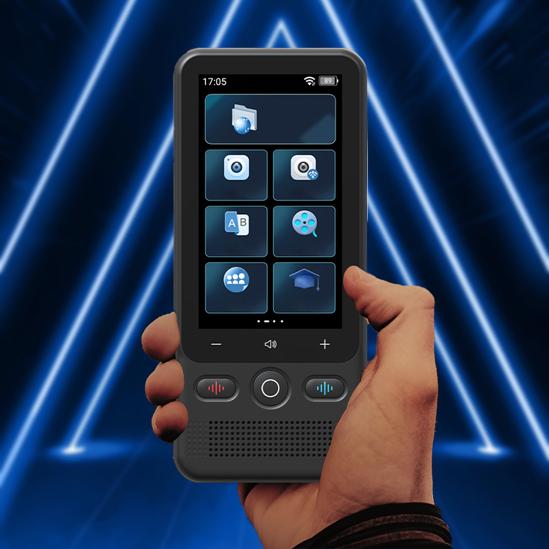 Arenzza 2-in-1 portable translation device for real-time language translation, featuring a sleek electronic design.