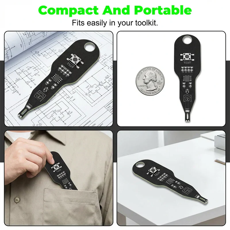 Arenzza electromagnetic induction circuit tester for electronics and accessories, showing the compact device with probes and display.