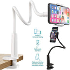 Arenzza 360° rotating tablet and phone stand displaying a tablet and smartphone in an electronics accessory setup.