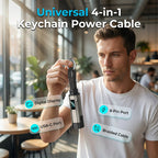 Arenzza 4-in-1 digital display keychain charging cable with multiple connector types and compact design for electronic devices.