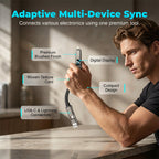 Arenzza 4-in-1 digital display keychain charging cable with multiple connectors and digital screen, compact electronics accessory.