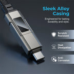 Arenzza 4-in-1 digital display keychain charging cable with multiple connectors and compact design for electronics accessories.