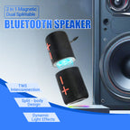 Arenzza 2-in-1 magnetic Bluetooth speaker with split design, compact portable electronics and accessories for music on the go.