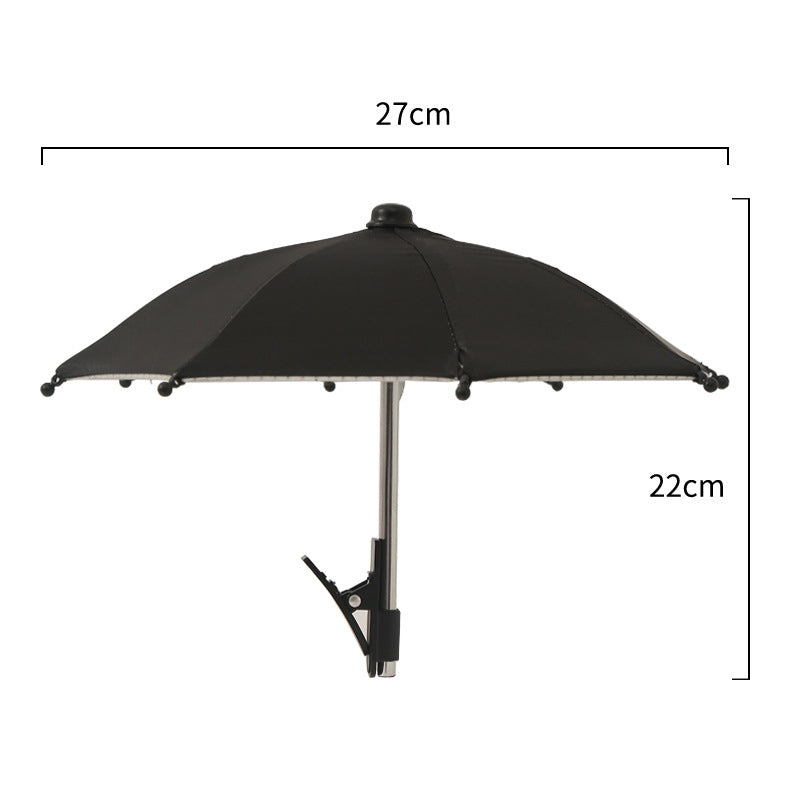 Arenzza clip-on phone umbrella sun shade attached to a smartphone, providing protection from sunlight while outdoors.
