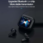 Arenzza compact touch-control clear-sound earbuds shown in black, with sleek design and touch-sensitive controls for easy use.