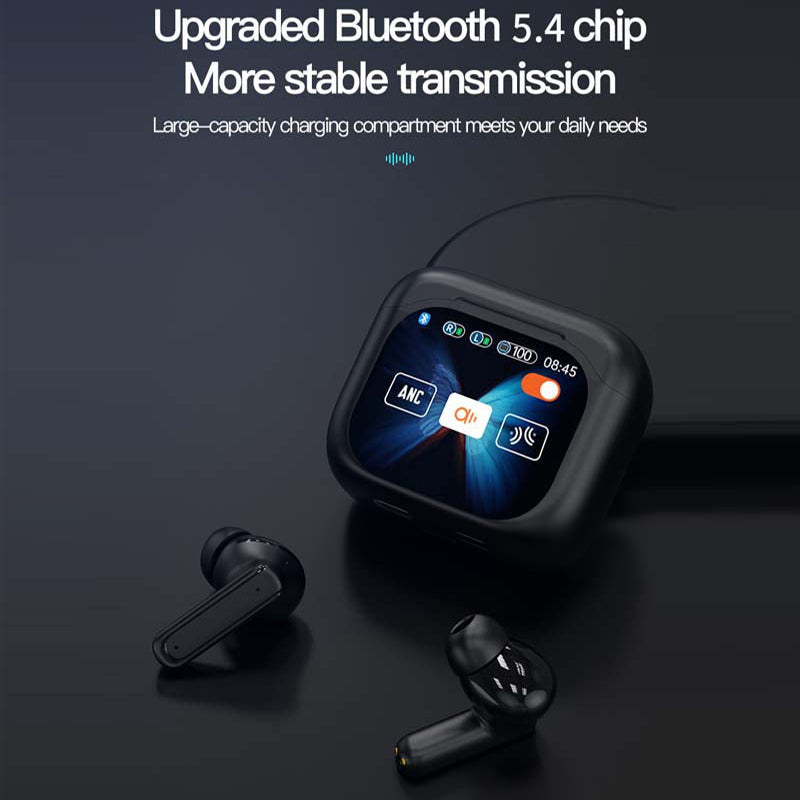 Arenzza compact touch-control clear-sound earbuds shown in black, with sleek design and touch-sensitive controls for easy use.