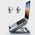 Arenzza adjustable laptop cooling stand with built-in fan, featuring a sleek design and ergonomic support for electronics and accessories.