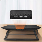Arenzza adjustable laptop cooling stand with built-in fan, black electronic accessory supporting ergonomic laptop use.