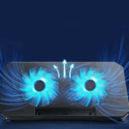 Arenzza adjustable laptop cooling stand with built-in fan, featuring a silver metal surface and ergonomic design for improved airflow.