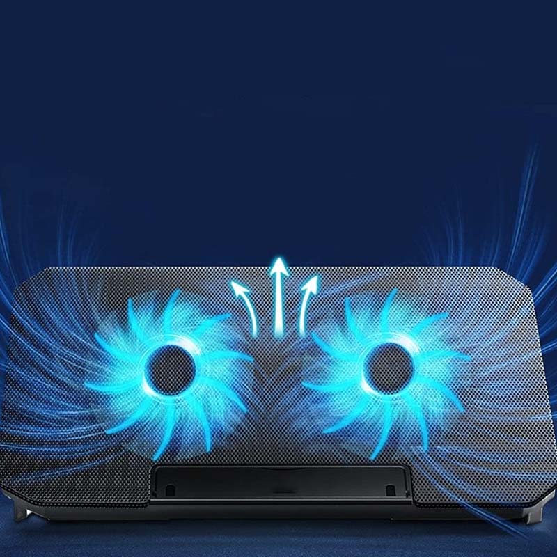 Arenzza adjustable laptop cooling stand with built-in fan, featuring a silver metal surface and ergonomic design for improved airflow.