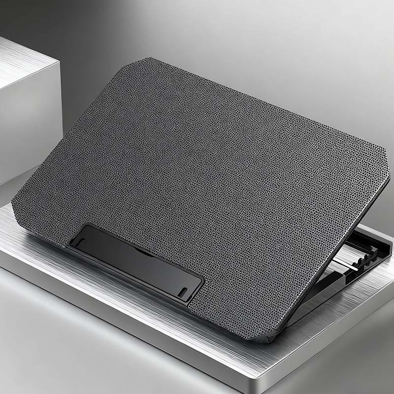 Arenzza adjustable laptop cooling stand with built-in fan, featuring a sleek design and ergonomic support for electronics and accessories.