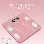 Arenzza Smart BMI digital wireless weight scales with LCD display, showing weight measurement on a sleek, modern electronic bathroom scale.