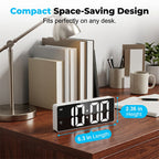 Aarenza minimalist digital alarm clock displaying time on a sleek black screen, designed for bedroom and office use.