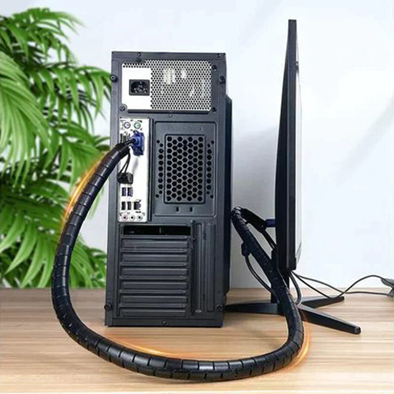 Arenzza anti-bite cable ties for organizing wires and cables, shown in black with flexible plastic sleeves for cable protection.