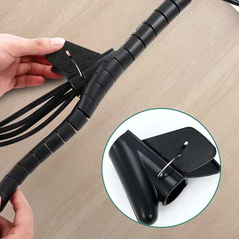 Arenzza anti-bite cable ties for organizing wires, shown in black, with flexible cable sleeve and wire cover for electronics accessories.