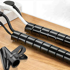 Arenzza anti-bite cable ties and wire sleeves for cable organization, shown in black with multiple ties and sleeves.