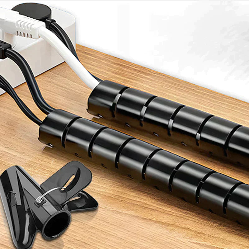 Arenzza anti-bite cable ties and wire sleeves for cable organization, shown in black with multiple ties and sleeves.