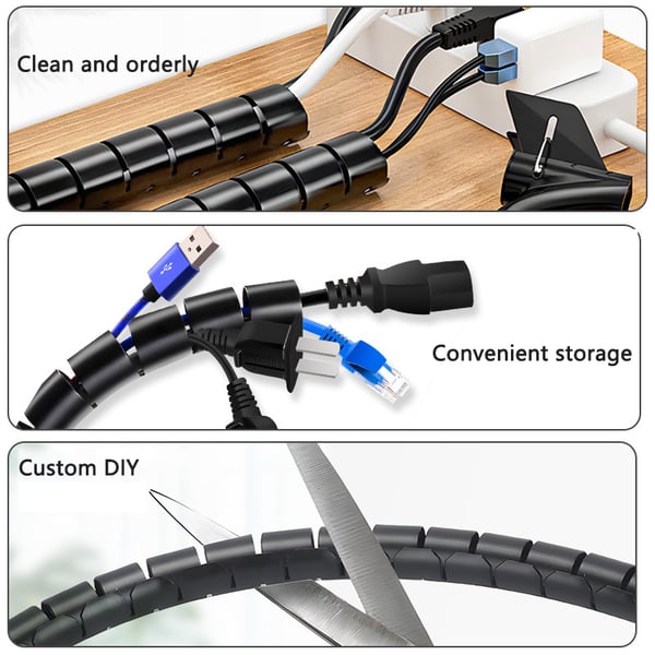 Arenzza anti-bite cable ties and wire cover sleeves for cable organization, shown in black and designed for electronics and accessories.