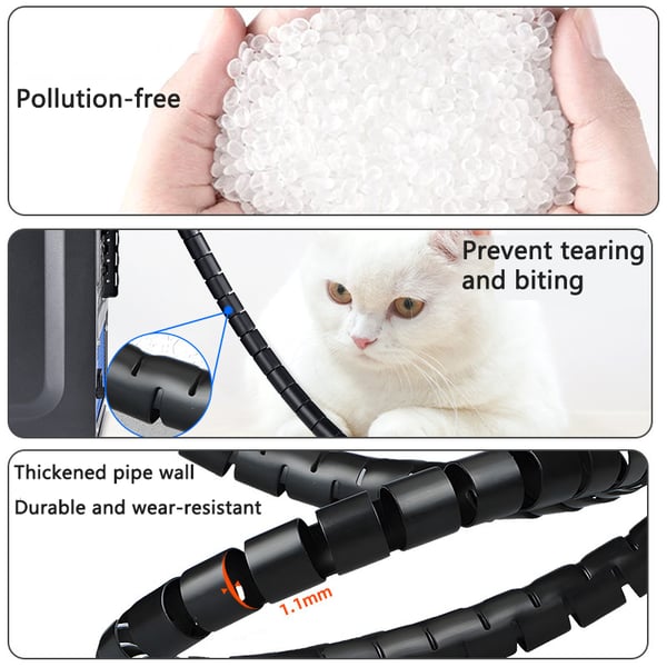 Arenzza anti-bite cable ties and wire cover sleeve for organizing and protecting cables, shown in black with flexible design.