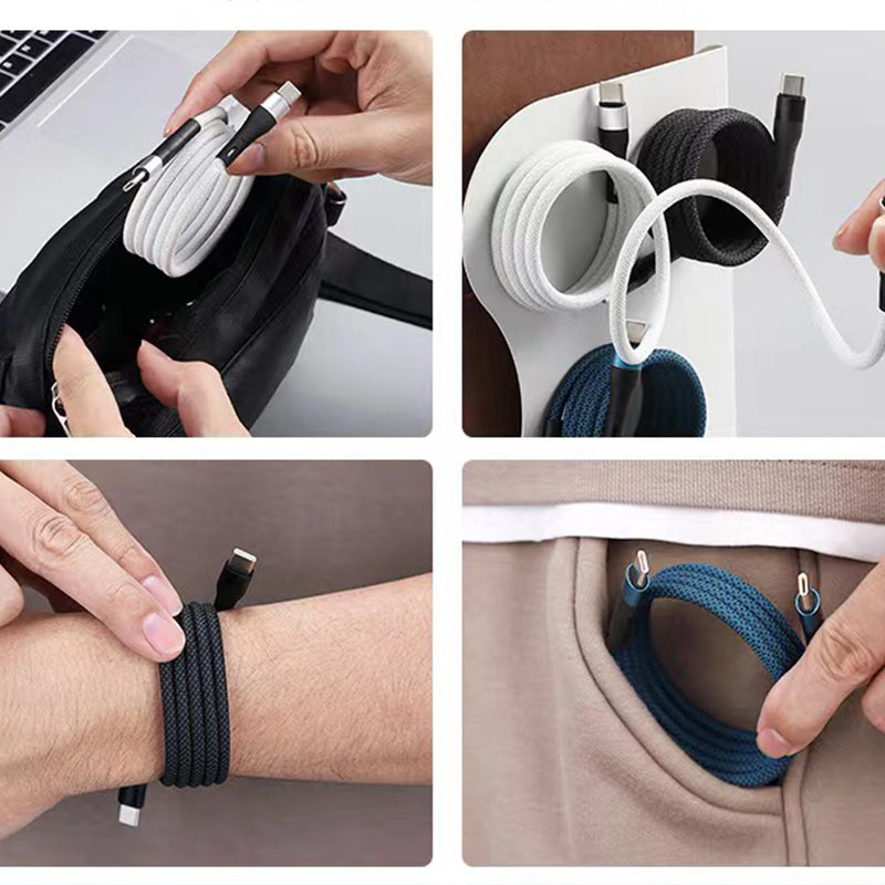 Arenzza magnetic auto storage fast charging cable for vehicles with USB connectors and magnetic tips for easy connection.