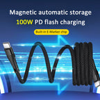 Arenzza magnetic auto storage fast charging cable for vehicles, showing the sleek black cable with magnetic connector and vehicle dashboard.