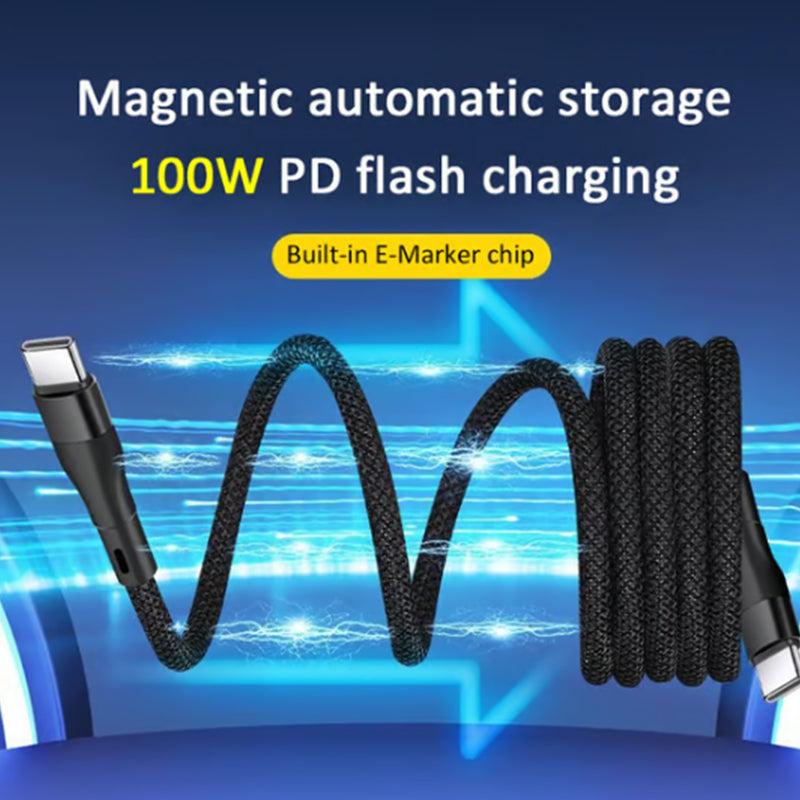 Arenzza magnetic auto storage fast charging cable for vehicles, showing the sleek black cable with magnetic connector and vehicle dashboard.