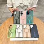 Arenzza magnetic phone case with stand for Galaxy series, featuring a sleek black design and built-in stand for hands-free use.