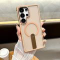Arenzza magnetic phone case with stand for Galaxy series, showing the black protective cover with built-in stand and magnetic closure.