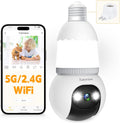 Arenzza 4MP wireless outdoor security camera with night vision, 5G & 2.4GHz support, compact design with lens and camera body visible.