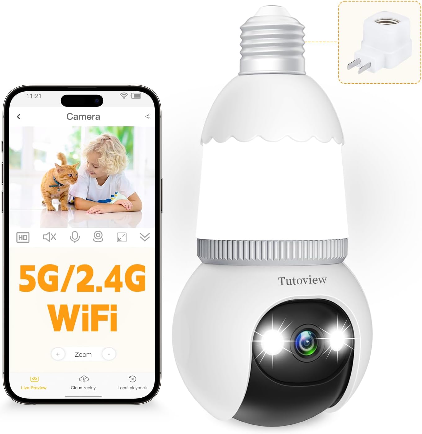 Arenzza 4MP wireless outdoor security camera with night vision, 5G & 2.4GHz support, compact design with lens and camera body visible.
