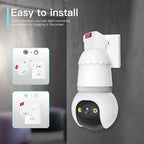 Arenzza 4MP wireless outdoor security camera with night vision, compact design, and solar-powered light bulb appearance.