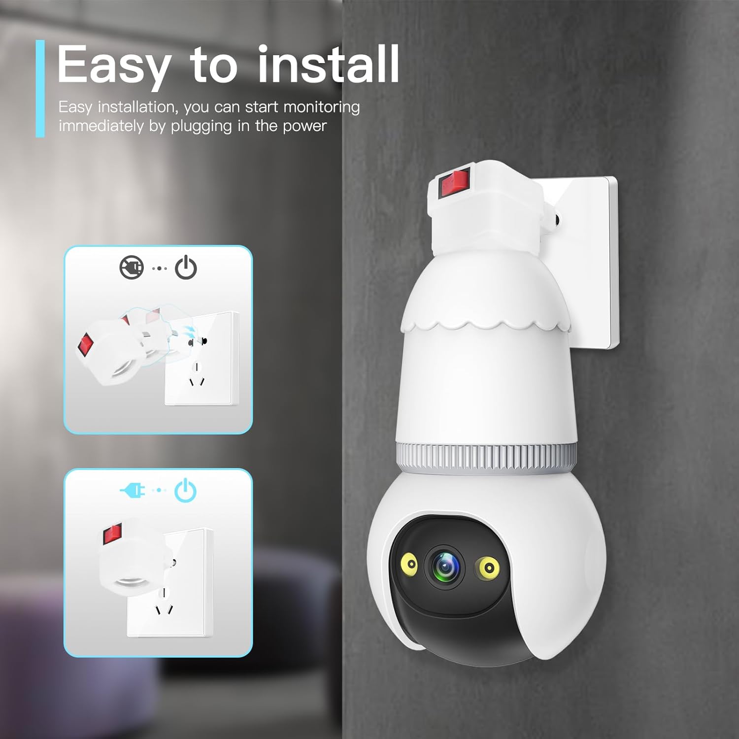 Arenzza 4MP wireless outdoor security camera with night vision, compact design, and solar-powered light bulb appearance.