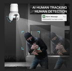 Arenzza 4MP wireless outdoor indoor security camera with night vision, night vision, and dual-band 5G and 2.4GHz connectivity.