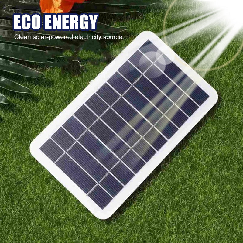 Arenzza SunFlex™ 2W ultra-thin flexible solar charger with 5V USB output, shown folded with solar photovoltaic surface and USB port.