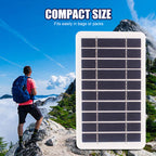 Aarenza SunFlex™ 2W ultra-thin flexible solar charger with 5V USB output, shown as a compact, foldable solar panel for portable power.