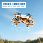 A wooden drone building kit by Arenzza, featuring various electronic components and wooden parts for DIY drone assembly.