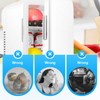 Arenzza 4L portable car refrigerator with digital controls, compact design, showing drinks and snacks inside for on-the-go cooling.