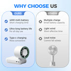 Arenzza handheld portable fan with built-in ice cooler, compact electronic device with adjustable settings and ergonomic handle.