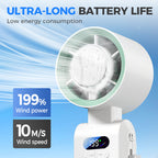 Arenzza handheld portable fan with ice cooler, compact electronic device featuring adjustable fan blades and cooling features.