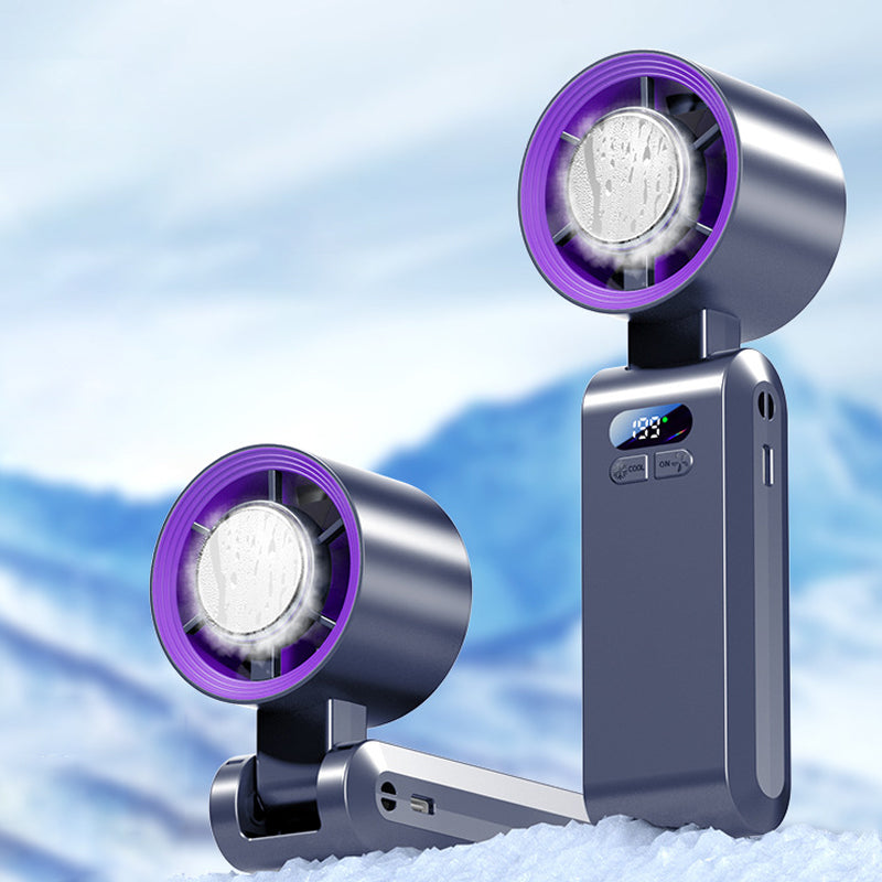 Arenzza handheld portable fan with built-in ice cooler, compact electronic device for cooling on the go, black color.