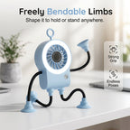 Arenzza flexible robot desk fan with LED light, compact electronics accessory, showing the adjustable fan with illuminated LED on a desk.