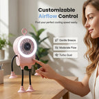 Arenzza flexible robot desk fan with LED light, showing adjustable fan head and built-in LED illumination on a desk.