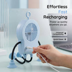 Arenzza flexible robot desk fan with LED light, showcasing adjustable angles and modern electronics design for desktop cooling.