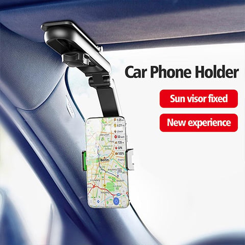 Arenzza rotatable and retractable car phone holder mounted on a car air vent, holding a smartphone securely.