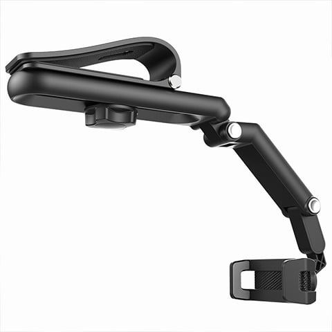 Arenzza rotatable and retractable car phone holder mounted on a dashboard with a smartphone secured in place.