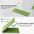 Arenzza Mini Foldable Bluetooth Keyboard showing compact design, black keys, and foldable structure on a white background.