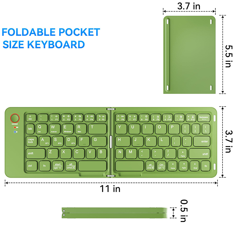 Arenzza mini foldable Bluetooth keyboard, compact electronic accessory with black keys and silver body, suitable for portable use.