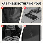 Arenzza dust-removal tempered glass screen protector kit with cleaning tools and application frame for electronic device protection.