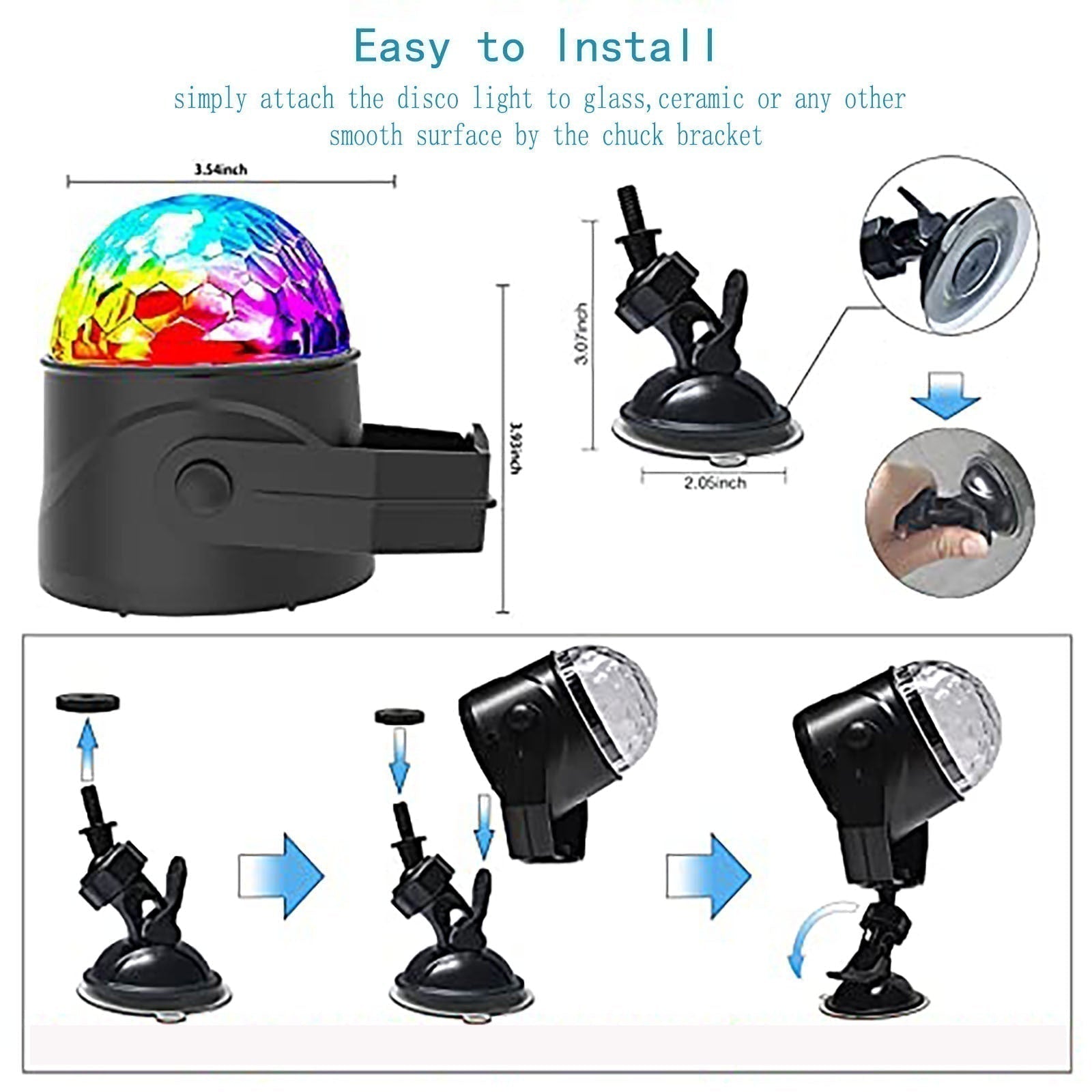 Colorful rotating disco ball light by Arenzza, perfect for festive electronics and party accessories, with vibrant light effects.
